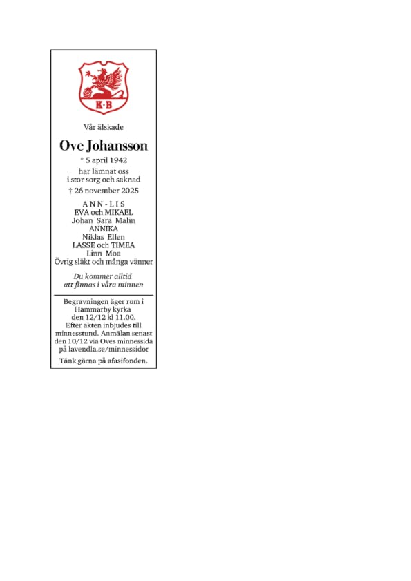 Dödsannons för Ove
