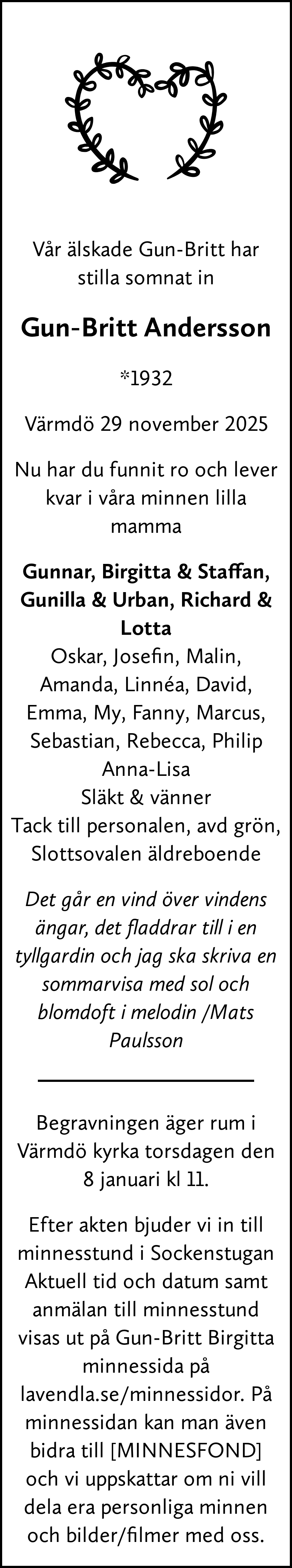 Dödsannons för Gun-Britt