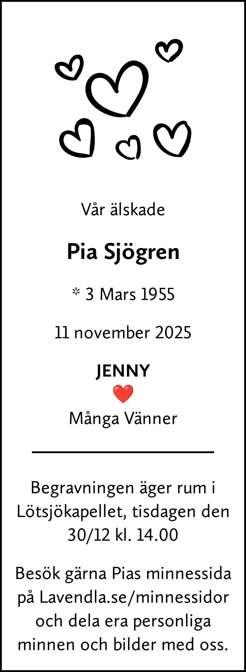 Dödsannons för Pia