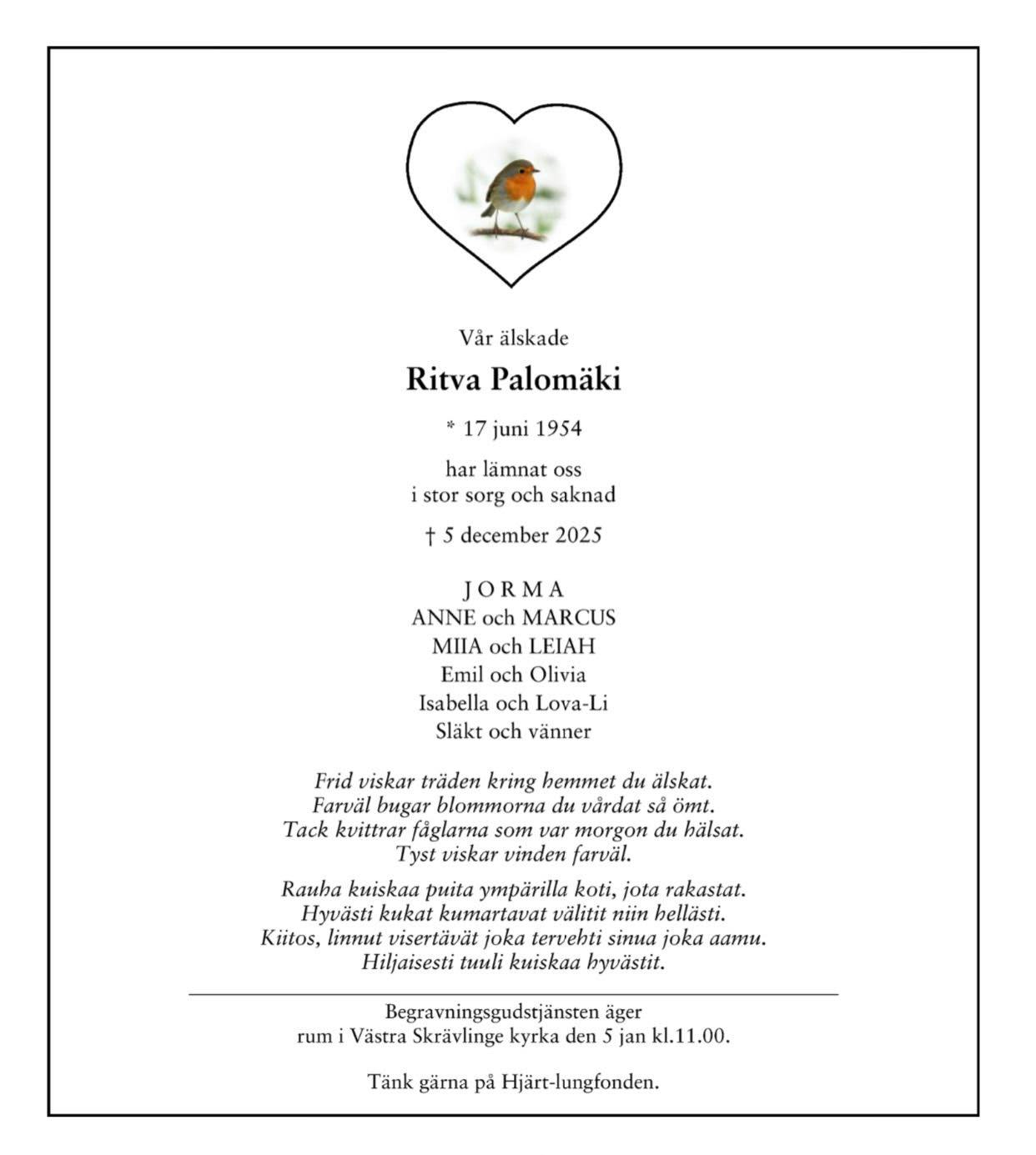 Dödsannons för Ritva