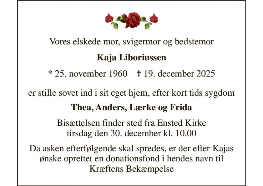 Dødsannonce for Kaja