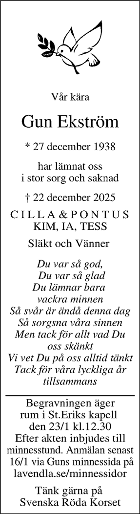 Dödsannons för Gun