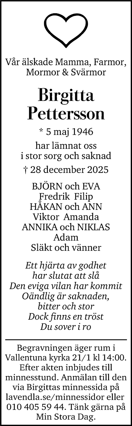 Dödsannons för Birgitta