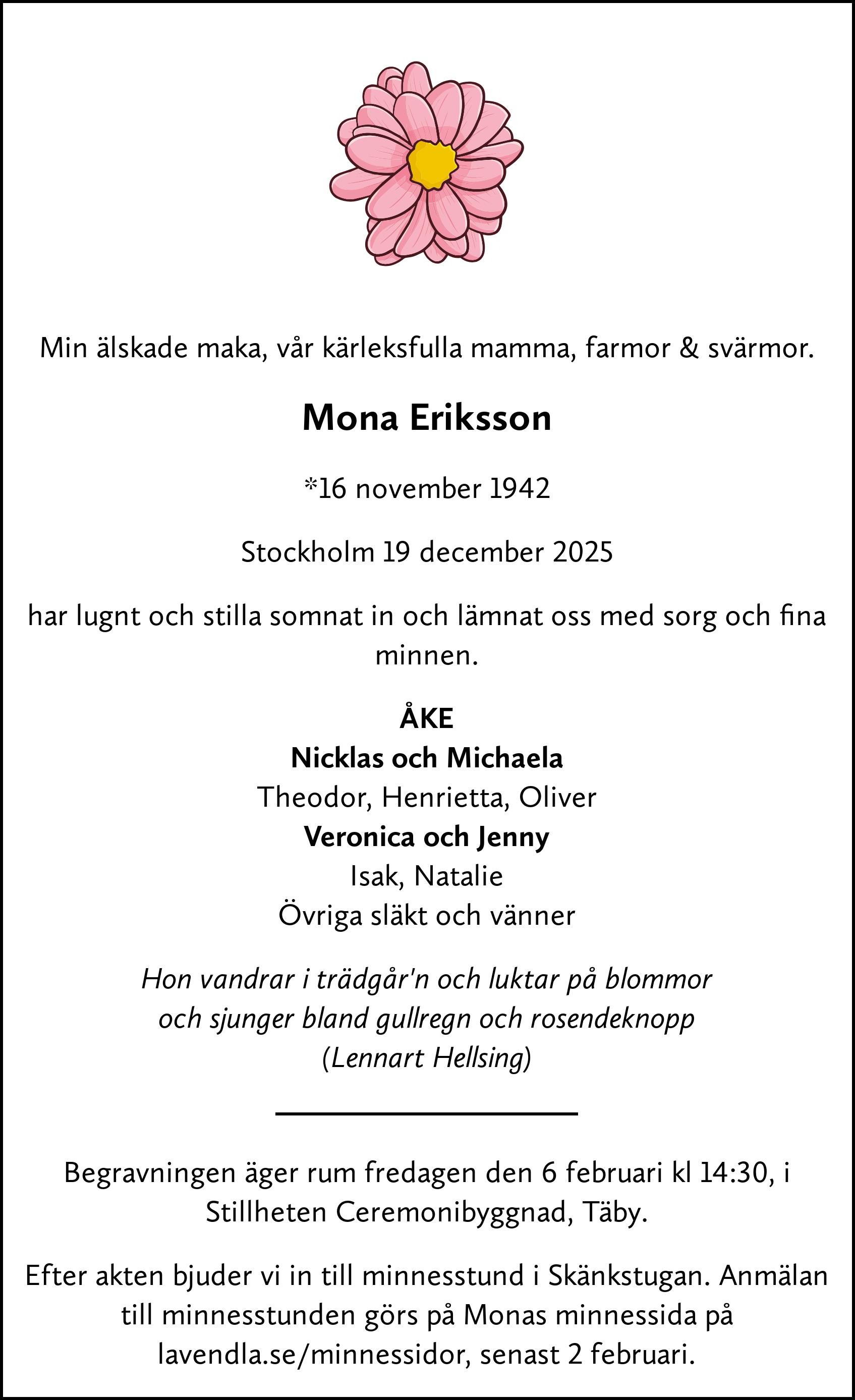 Dödsannons för Mona