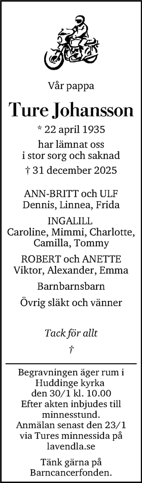 Dödsannons för Ture Valdemar