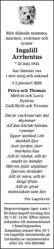 Dödsannons för Ingalill