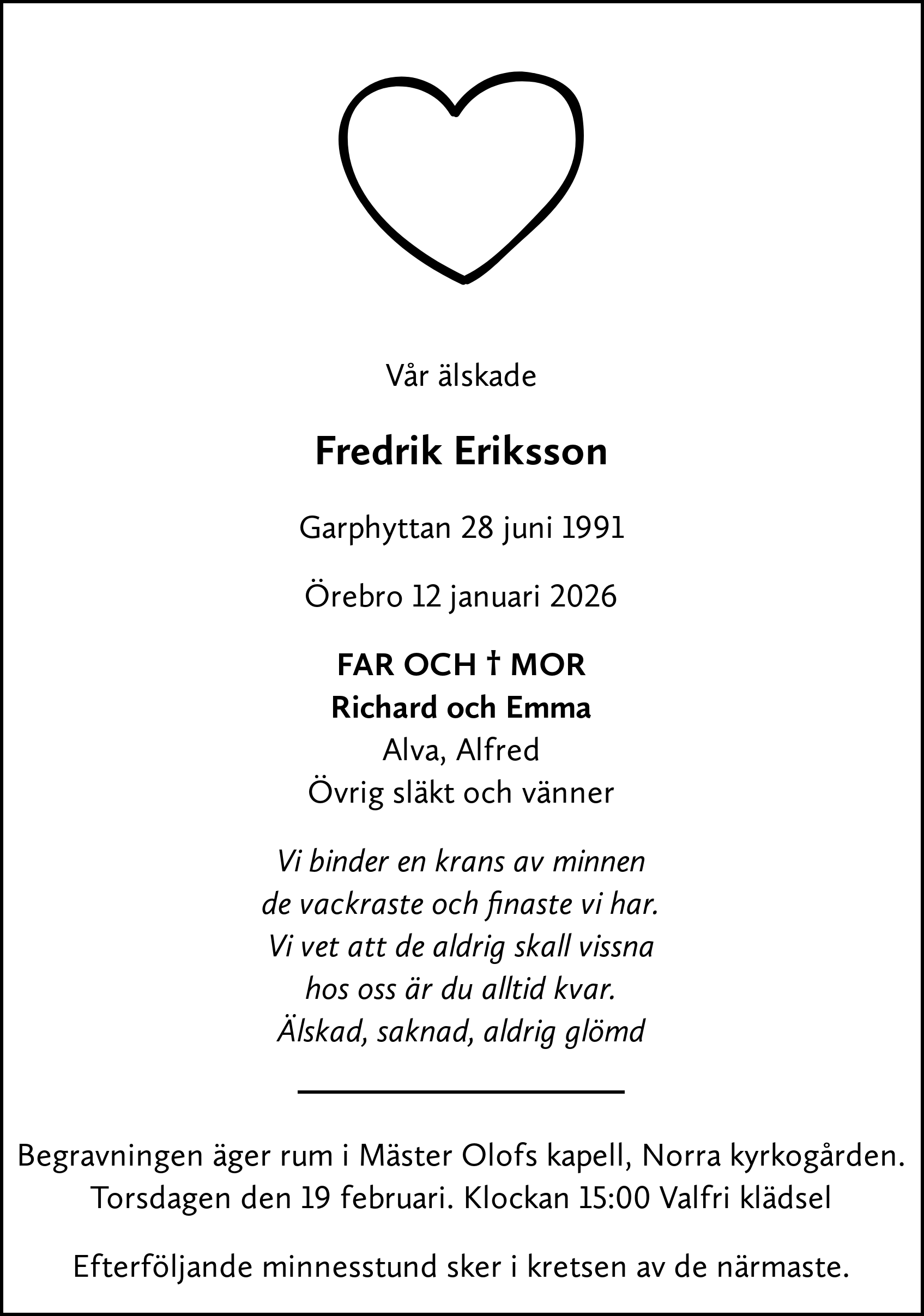 Dödsannons för Fredrik