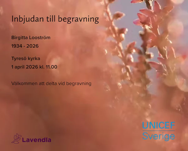 Inbjudningskort till ceremonin för Birgitta Looström