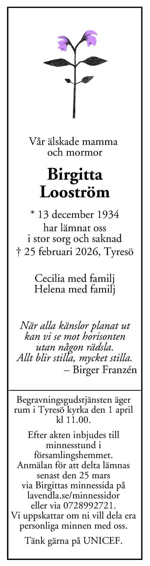 Dödsannons för Birgitta