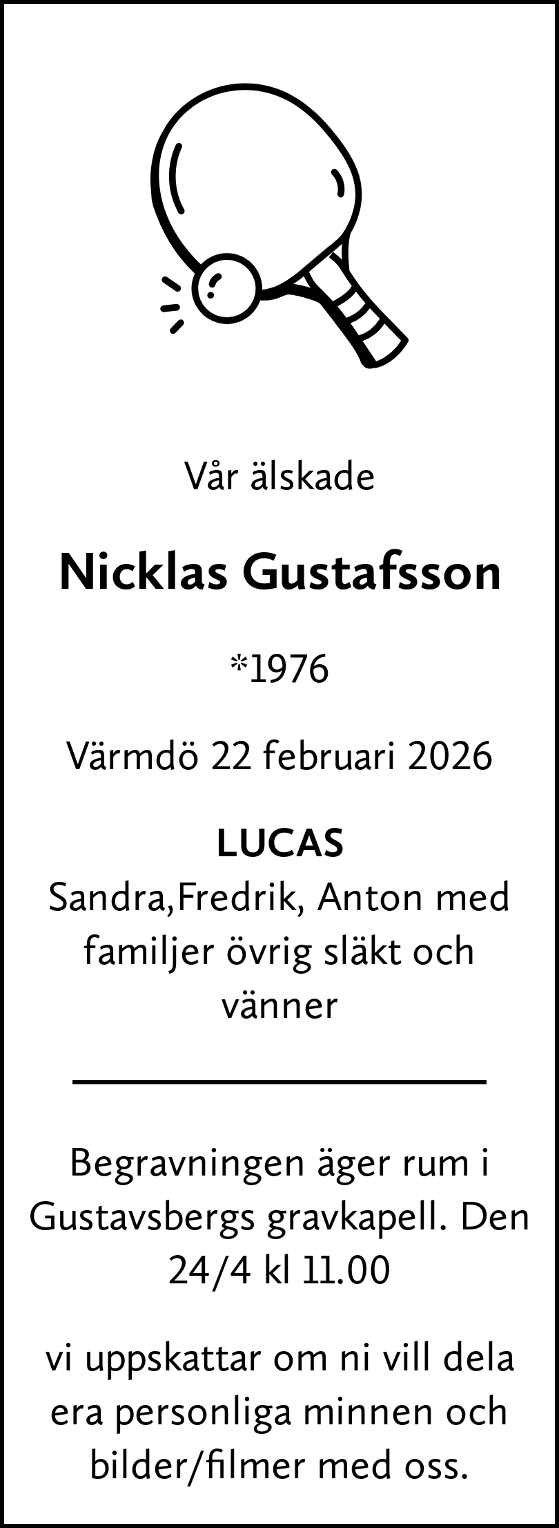 Dödsannons för Nicklas