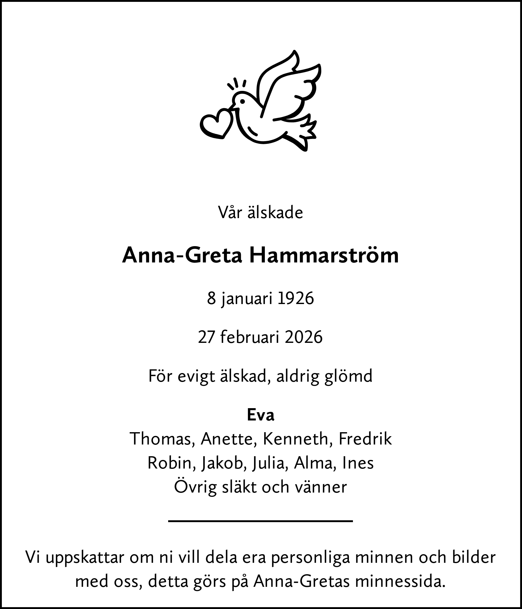 Dödsannons för Anna-Greta