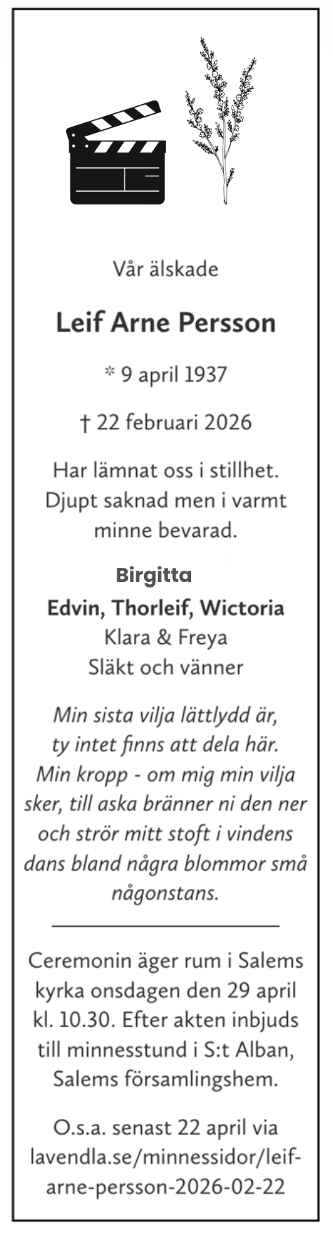 Dödsannons för Leif Arne