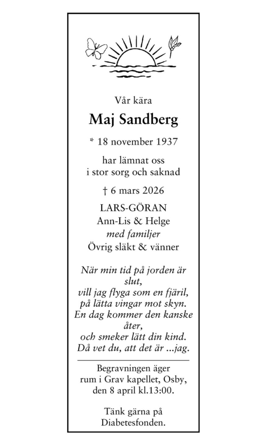 Dödsannons för Maj