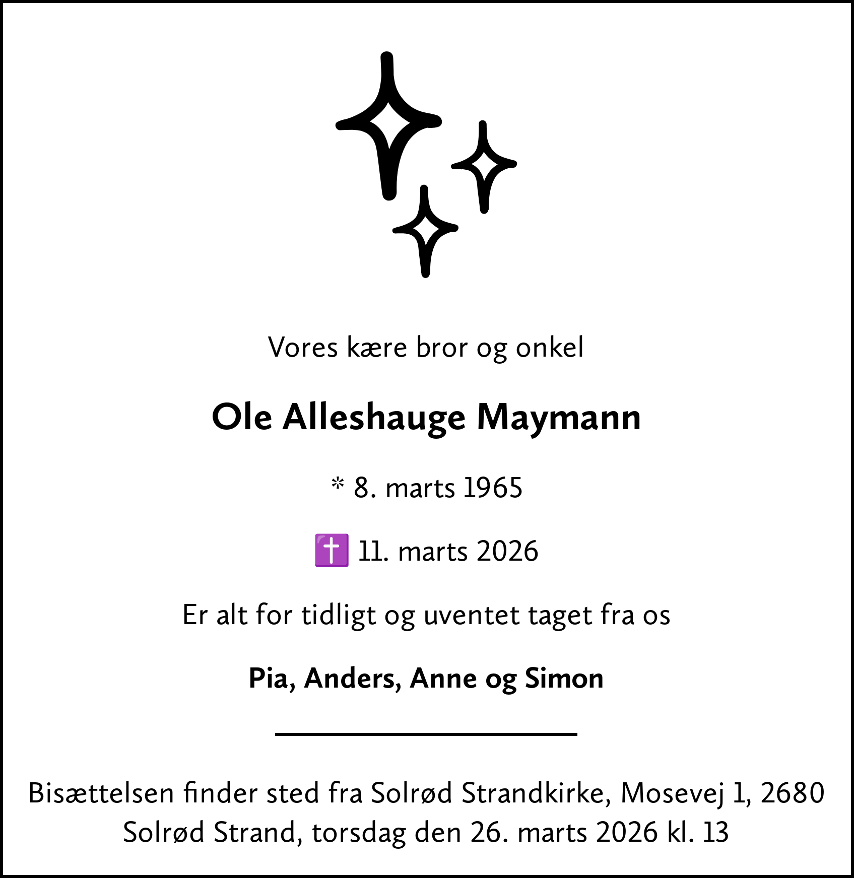 Dødsannonce for Ole