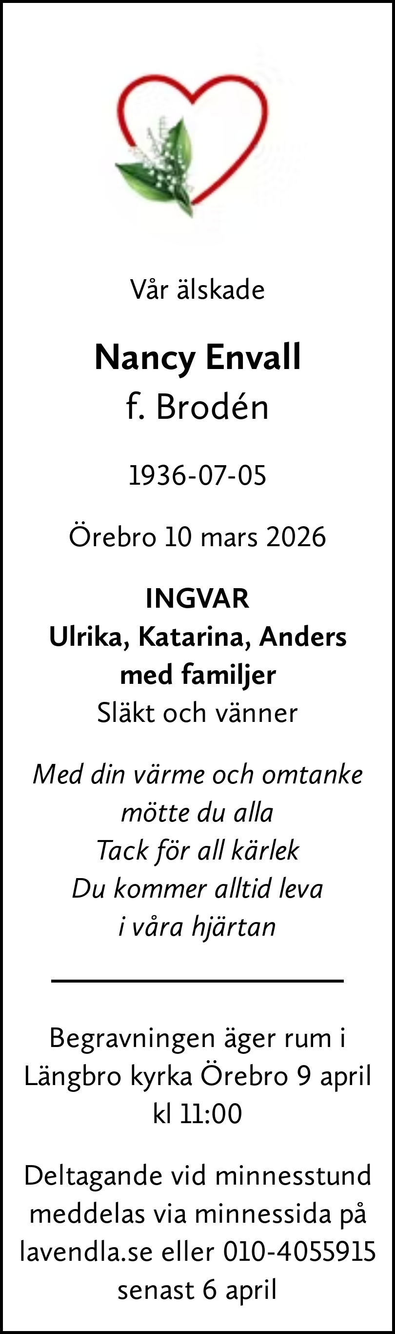 Dödsannons för Nancy