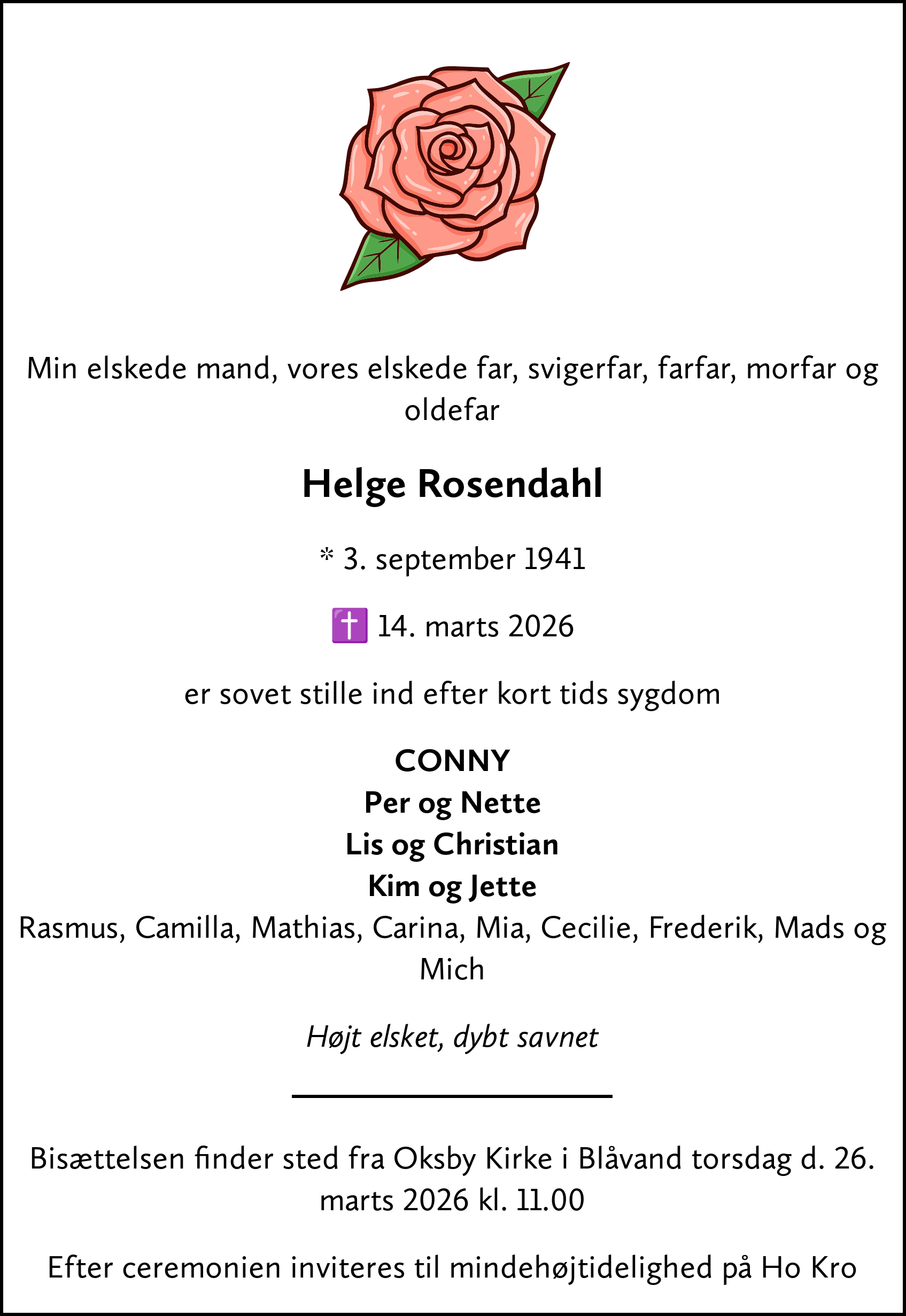 Dødsannonce for Helge
