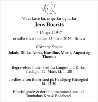 Dødsannonce for Jens