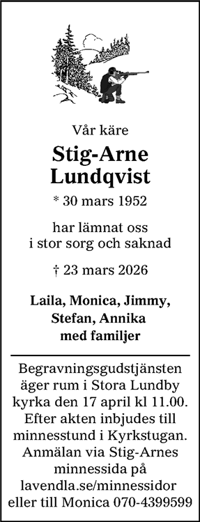 Dödsannons för Stig Arne