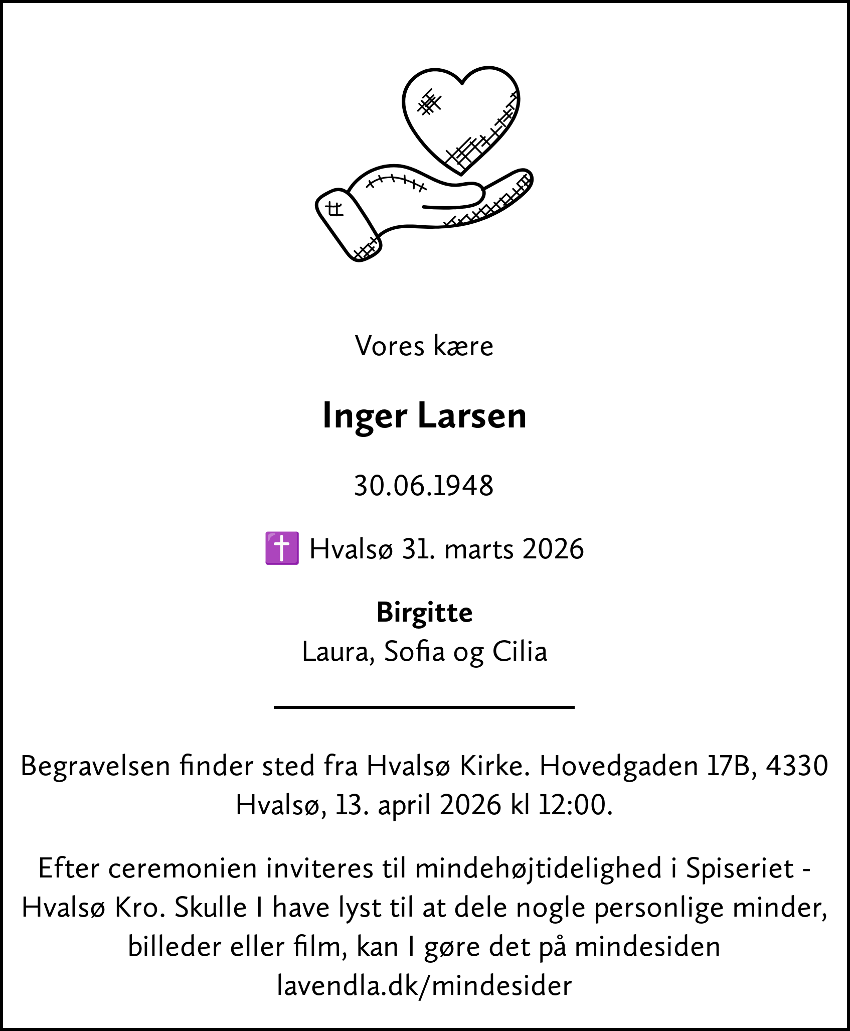 Dødsannonce for Inger