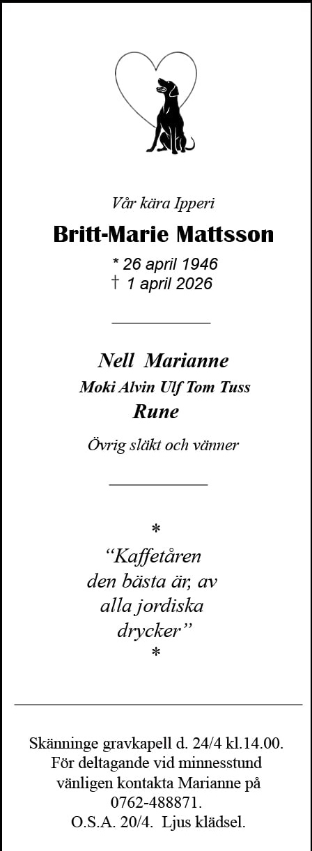 Dödsannons för Britt-Marie