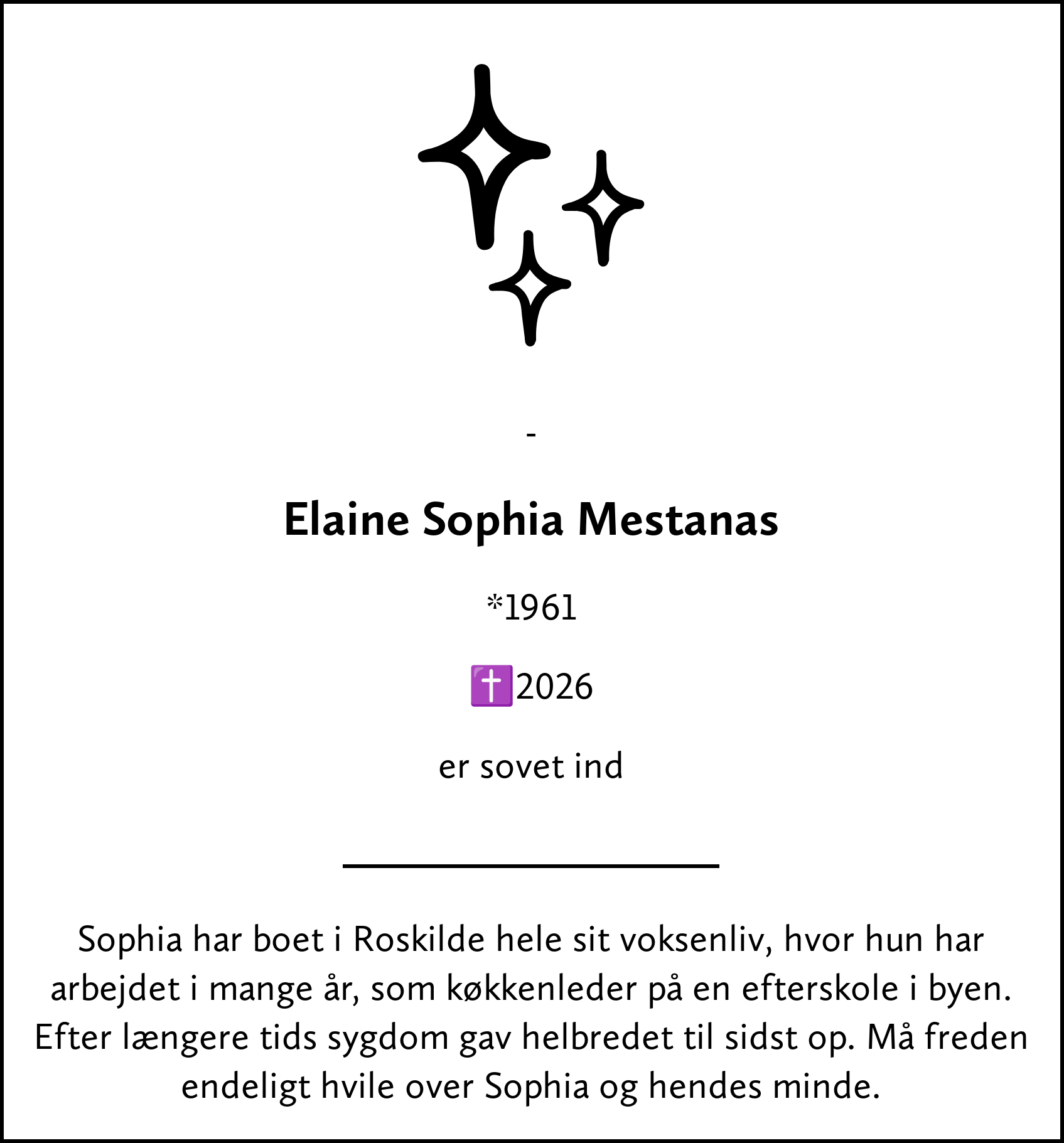 Dødsannonce for Elaine Sophia