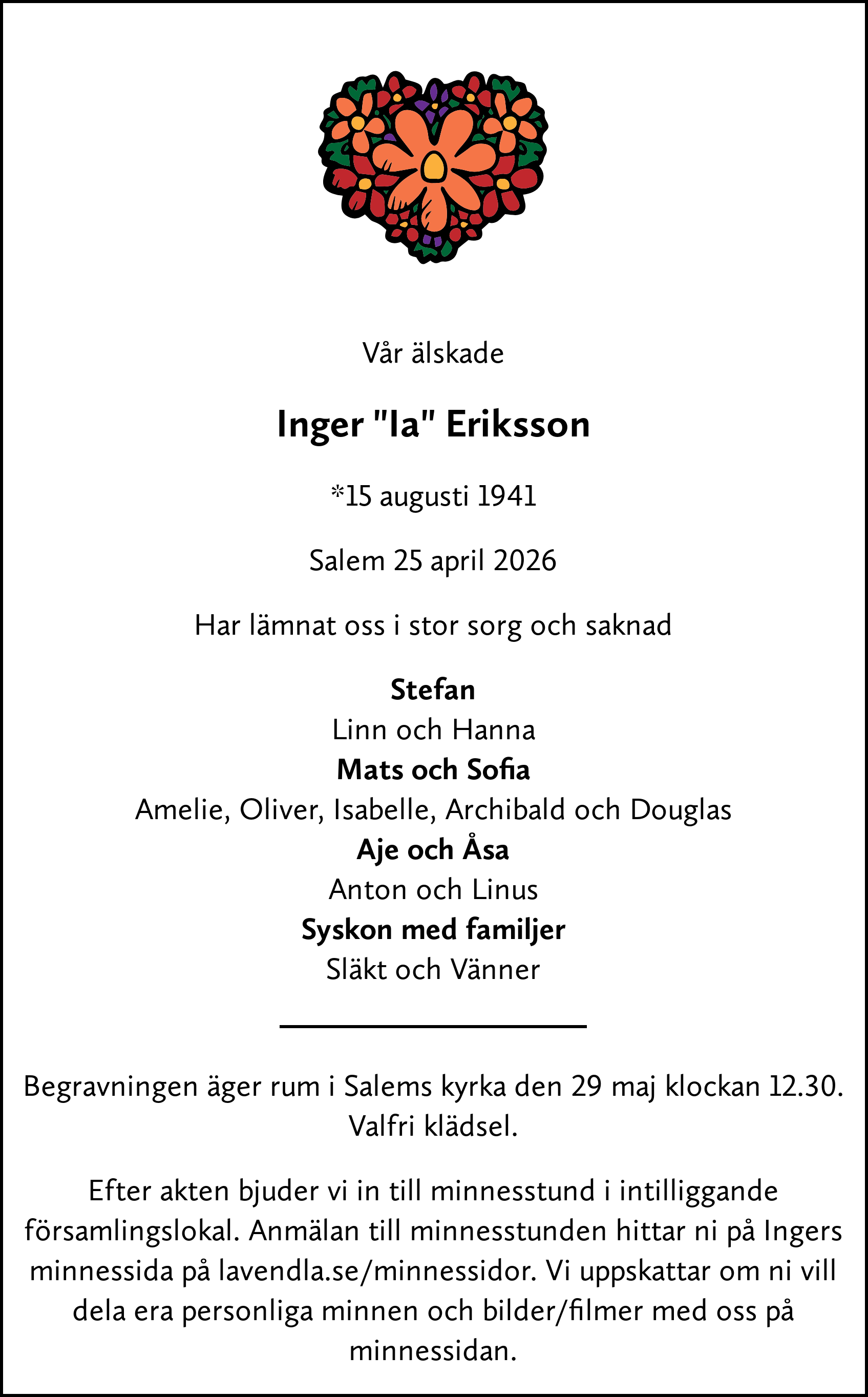 Dödsannons för Ia