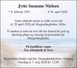 Dødsannonce for Jytte Susanne