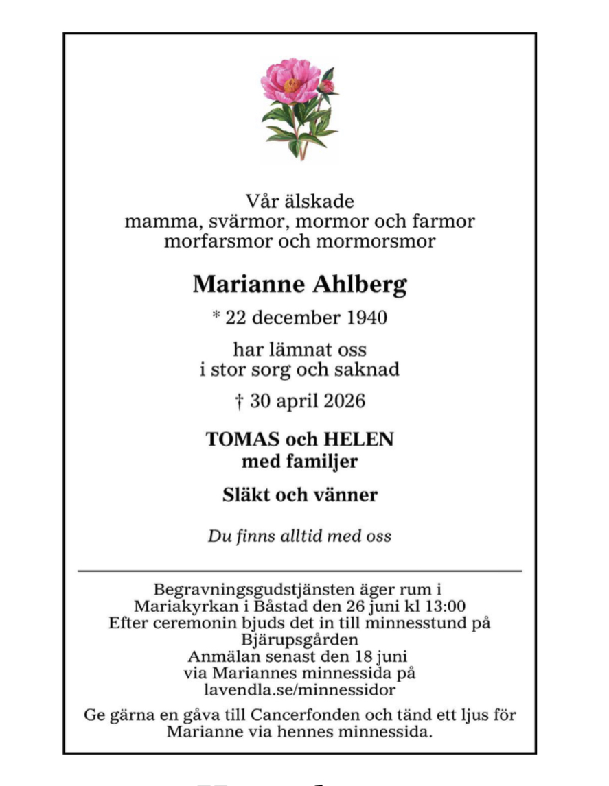 Dödsannons för Marianne