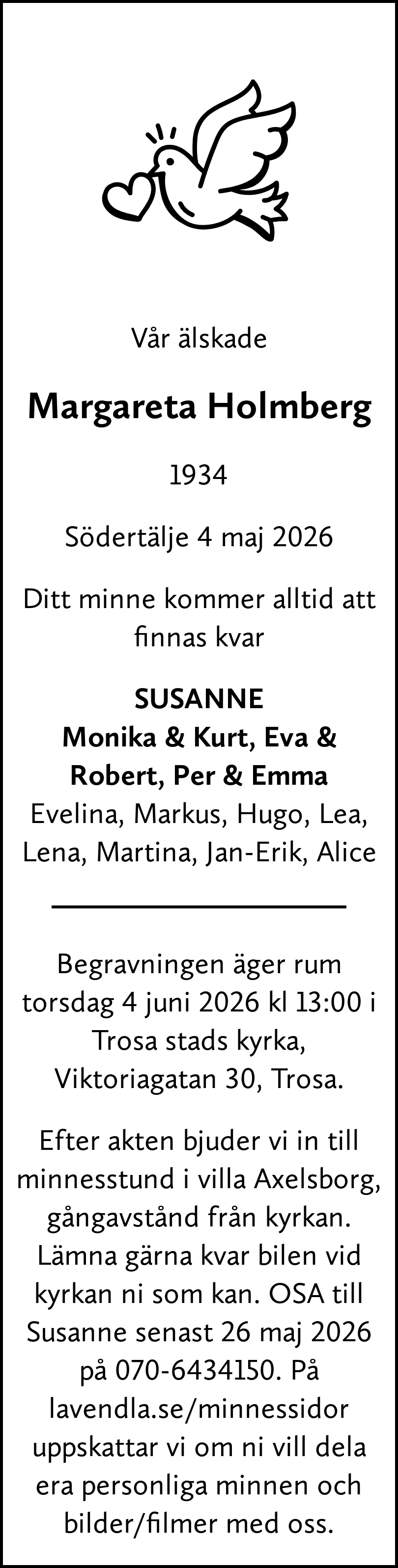 Dödsannons för Margareta