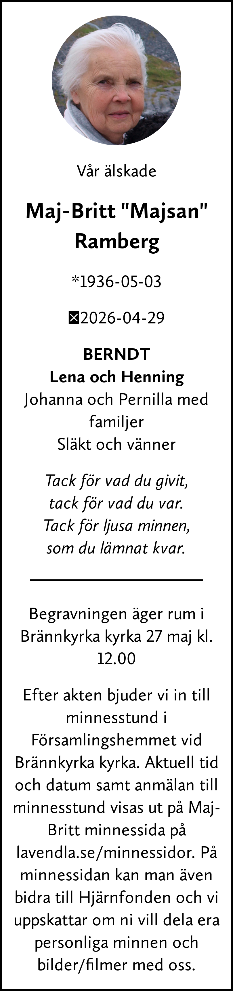 Dödsannons för Majsan