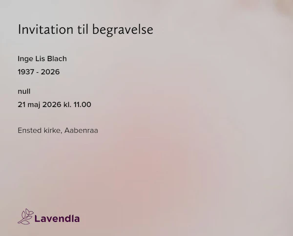 Inbjudningskort till ceremonin för Inge Lis Blach