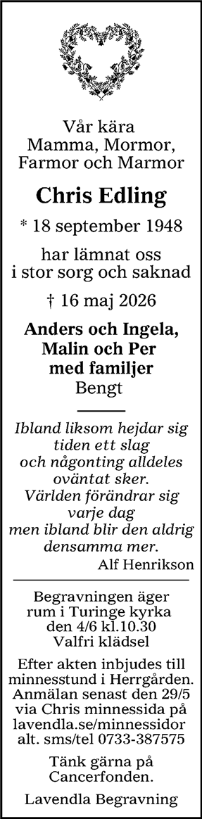 Dödsannons för Chris