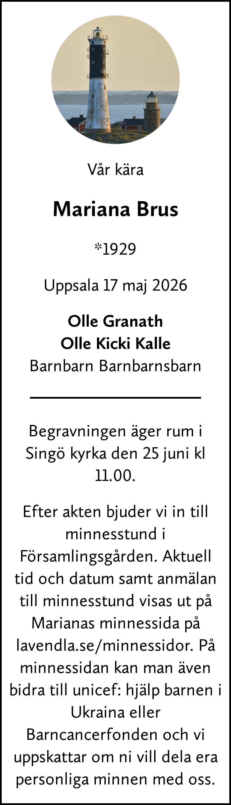 Dödsannons för Mariana
