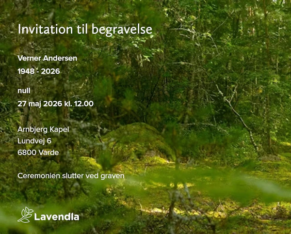Inbjudningskort till ceremonin för Verner Andersen