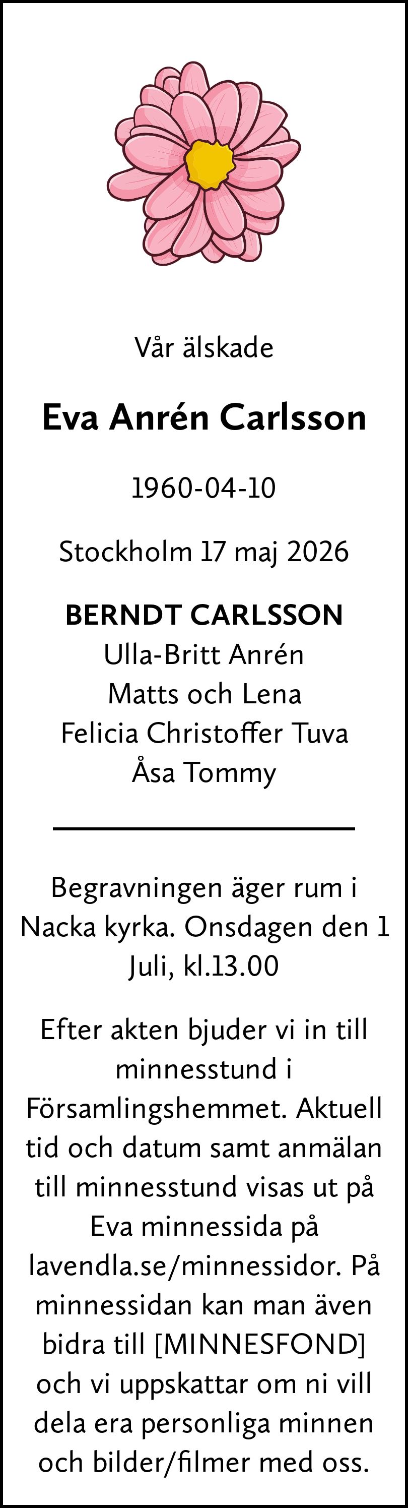 Dödsannons för Eva