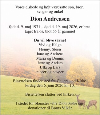Dødsannonce for Dion