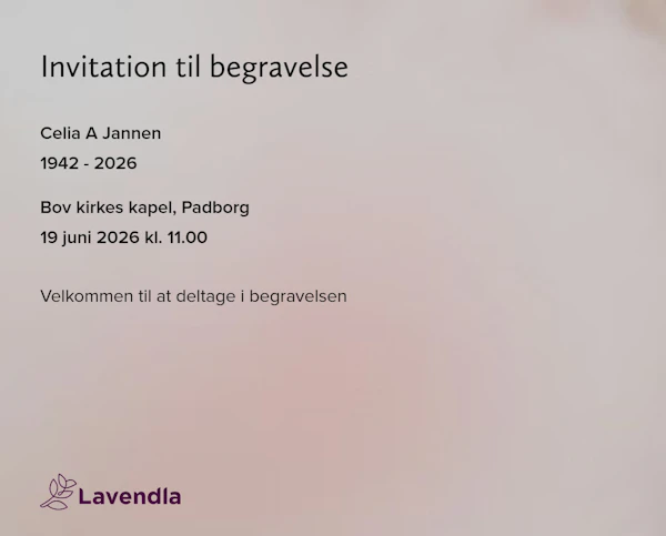 Inbjudningskort till ceremonin för Celia A Jannen