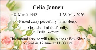 Dødsannonce for Celia A
