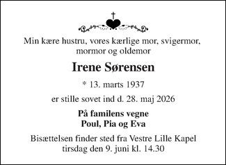 Dødsannonce for Irene