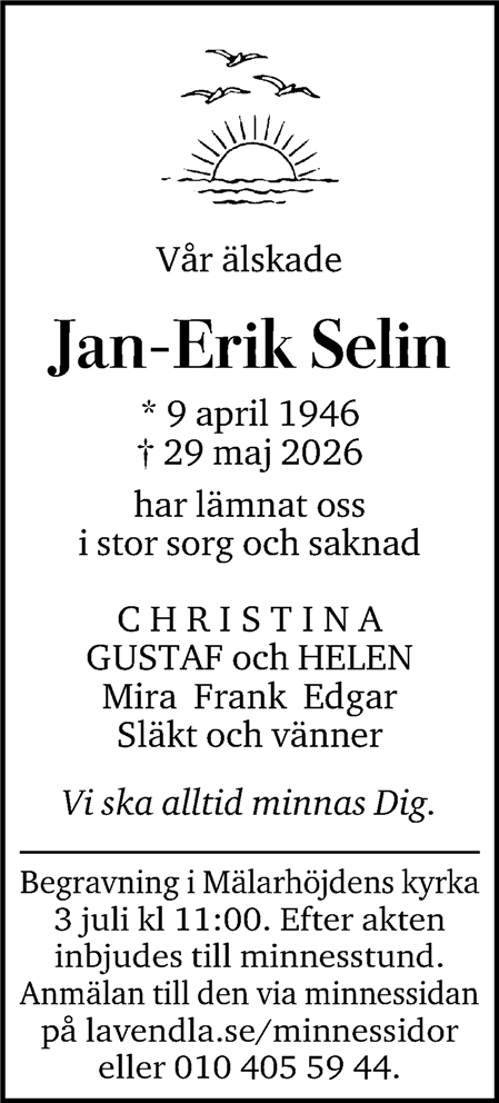 Dödsannons för Jan-Erik