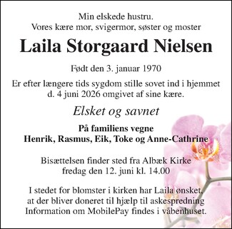 Dødsannonce for Laila Storgaard