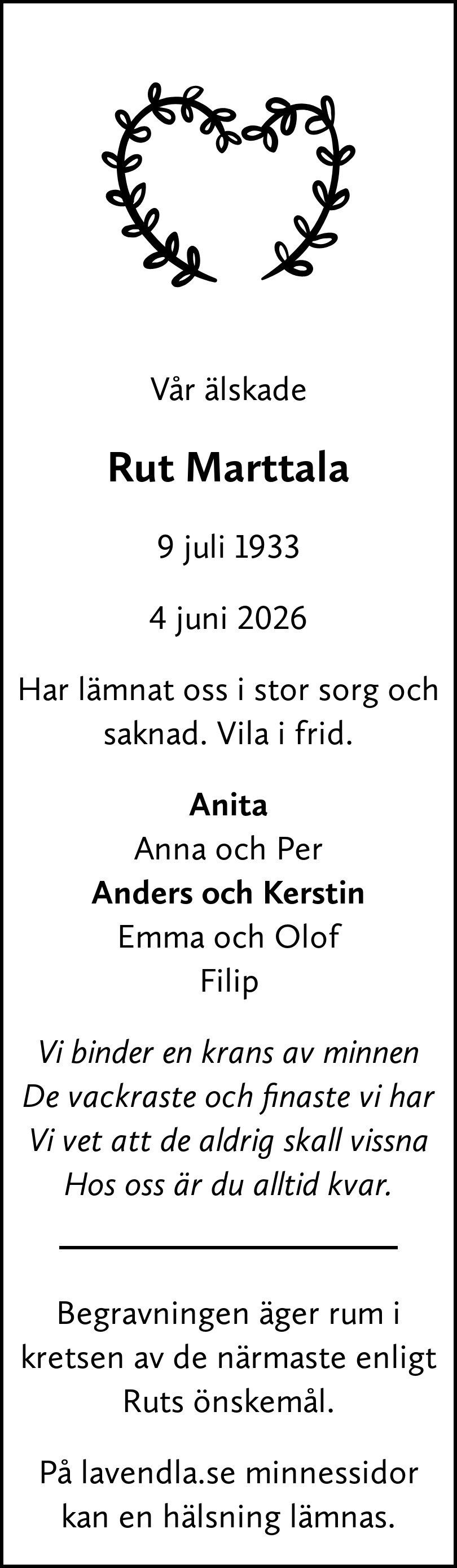 Dödsannons för Rut