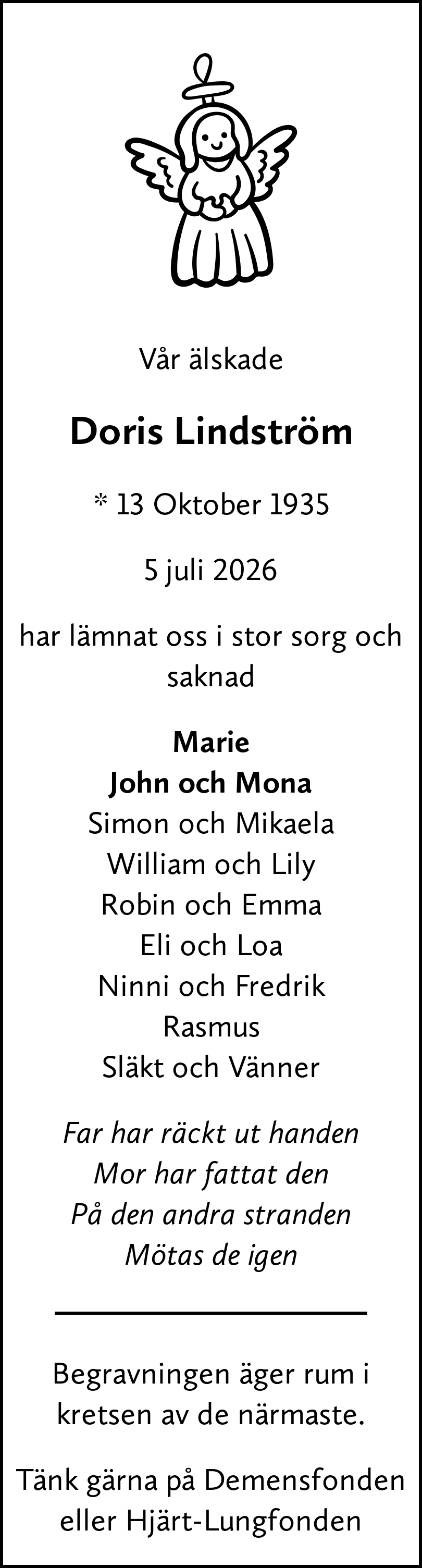 Dödsannons för Doris