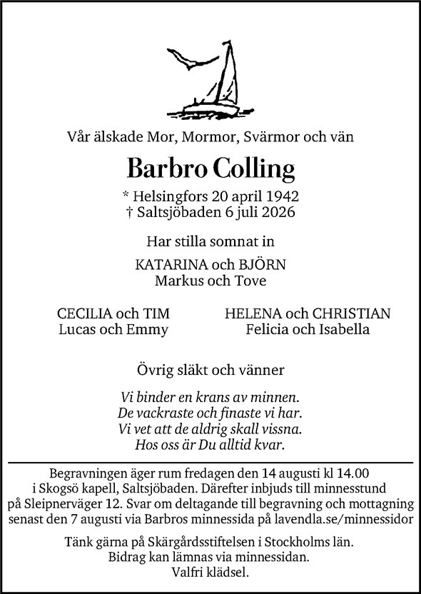 Dödsannons för Barbro