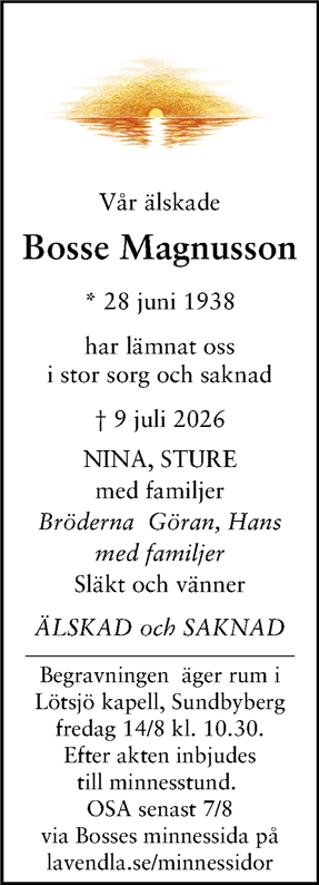 Dödsannons för Bosse