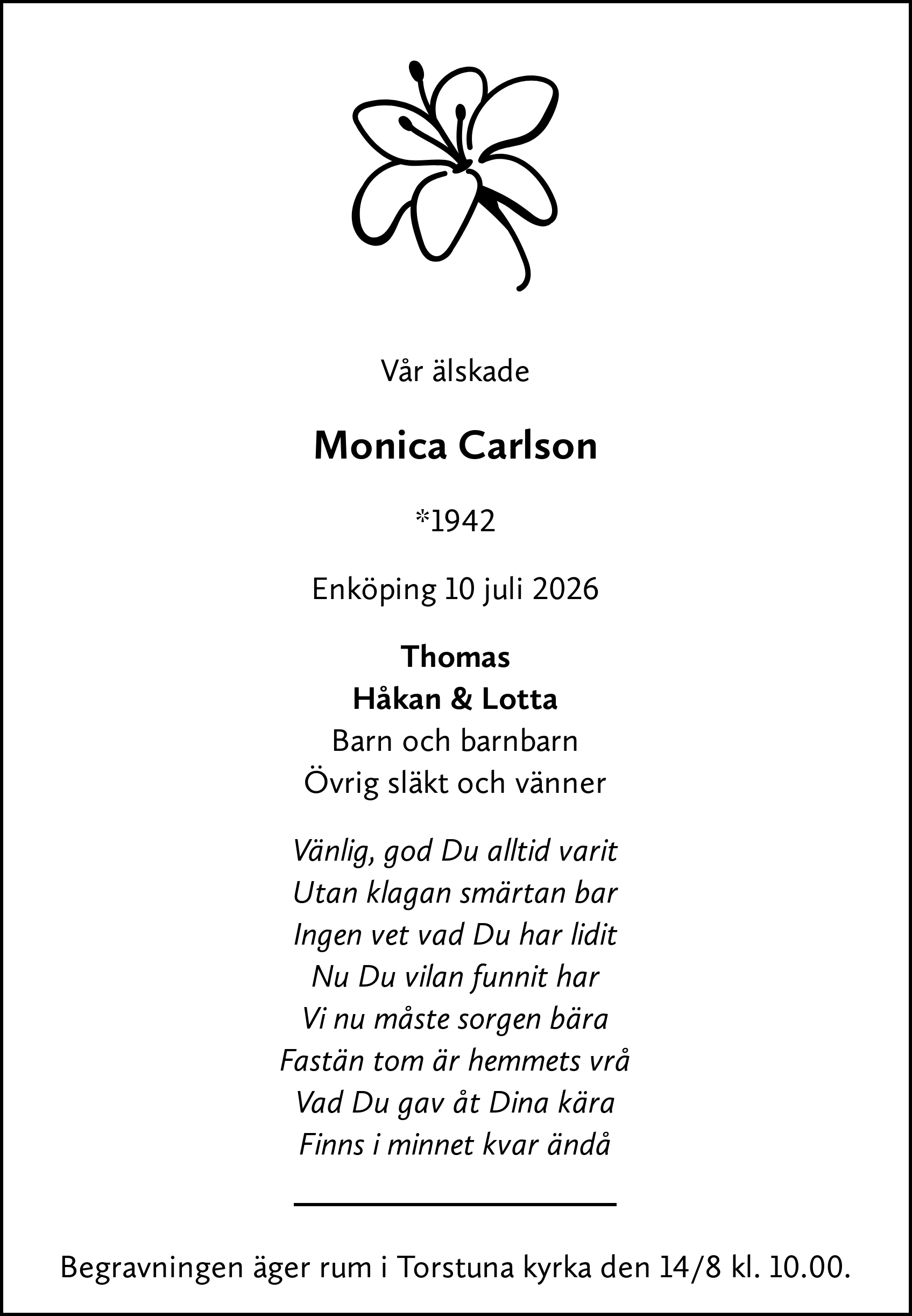 Dödsannons för Monica