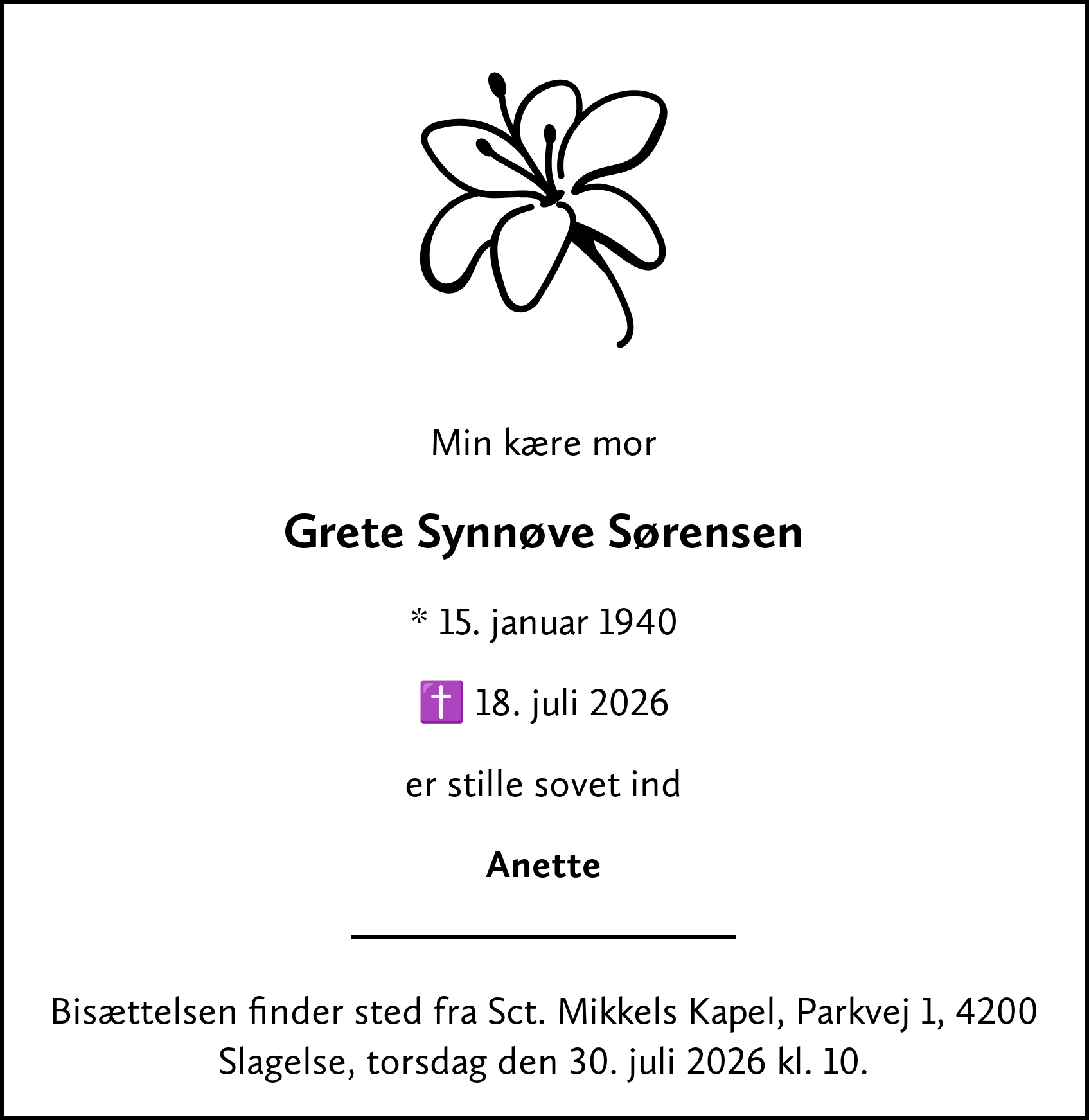 Dødsannonce for Grete Synnøve