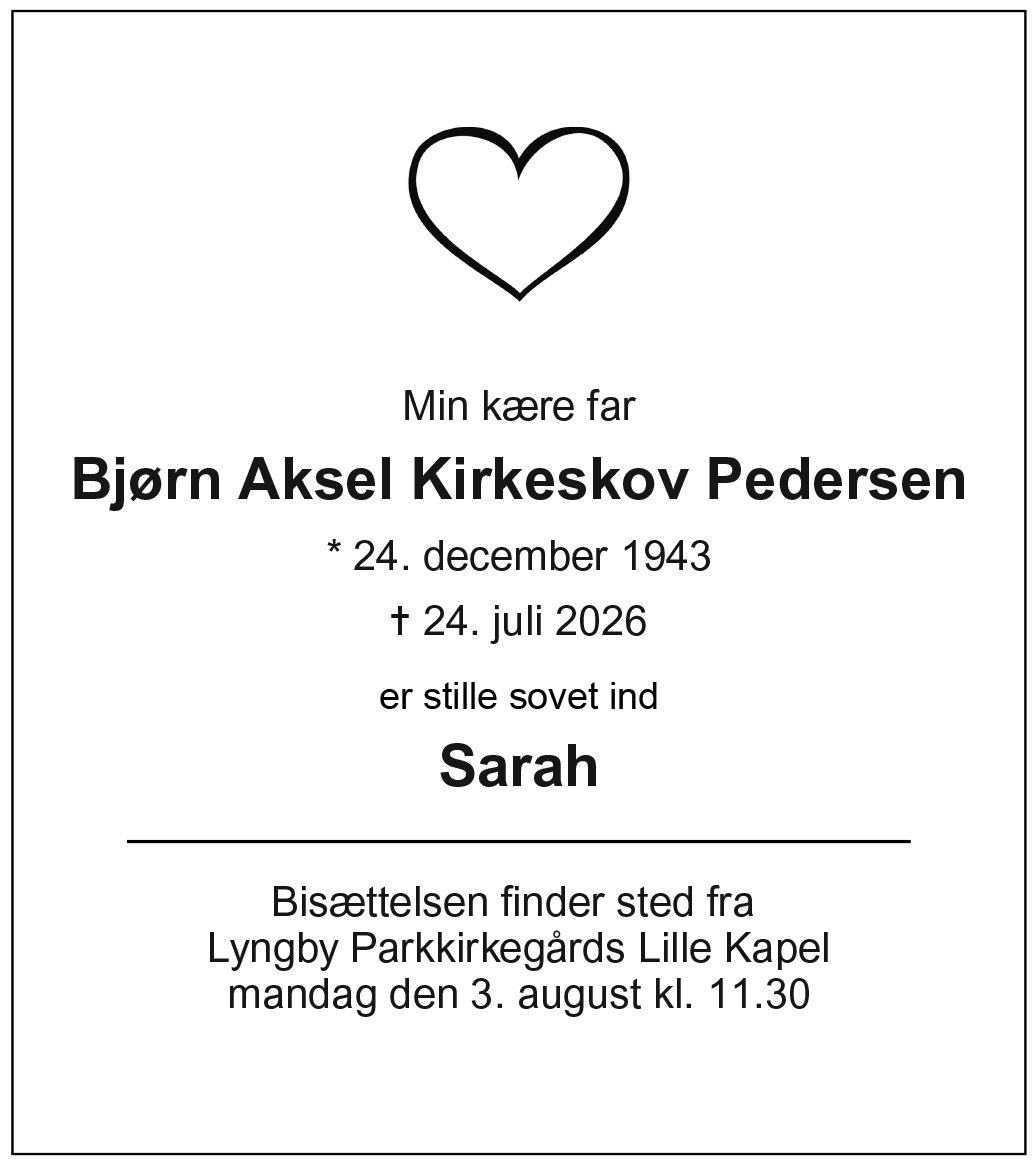 Dødsannonce for Bjørn Aksel Kirkeskov