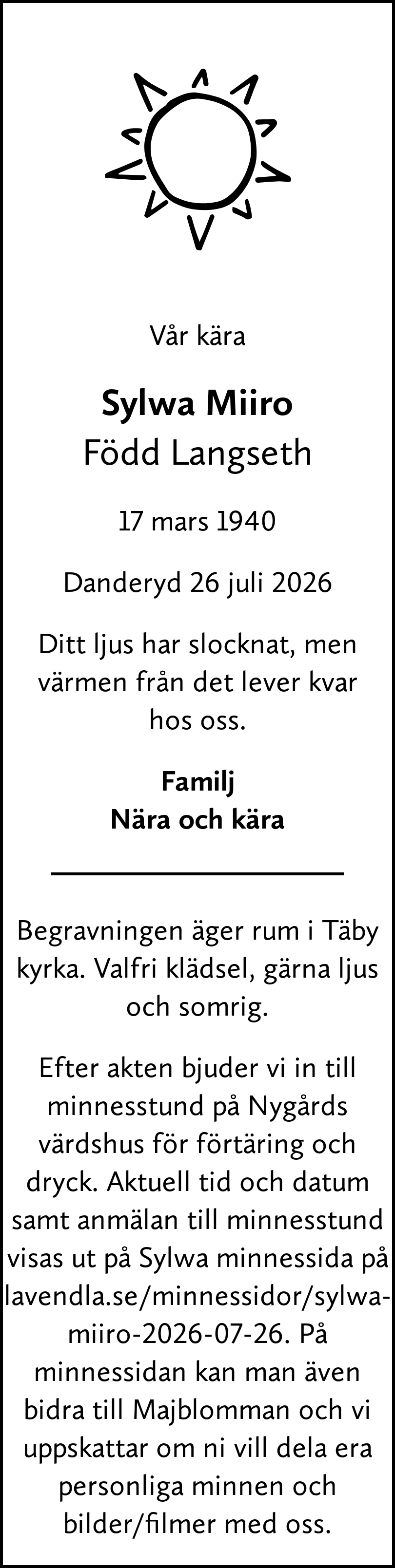 Dödsannons för Sylwa