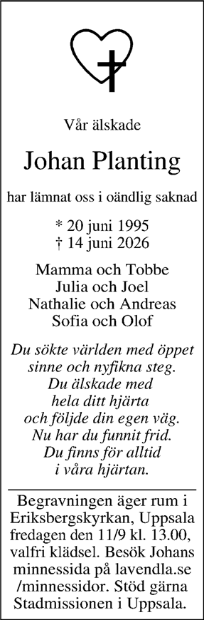 Dödsannons för Johan